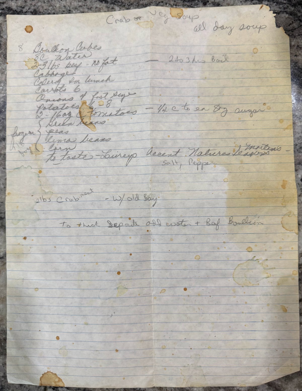 Original recipe card